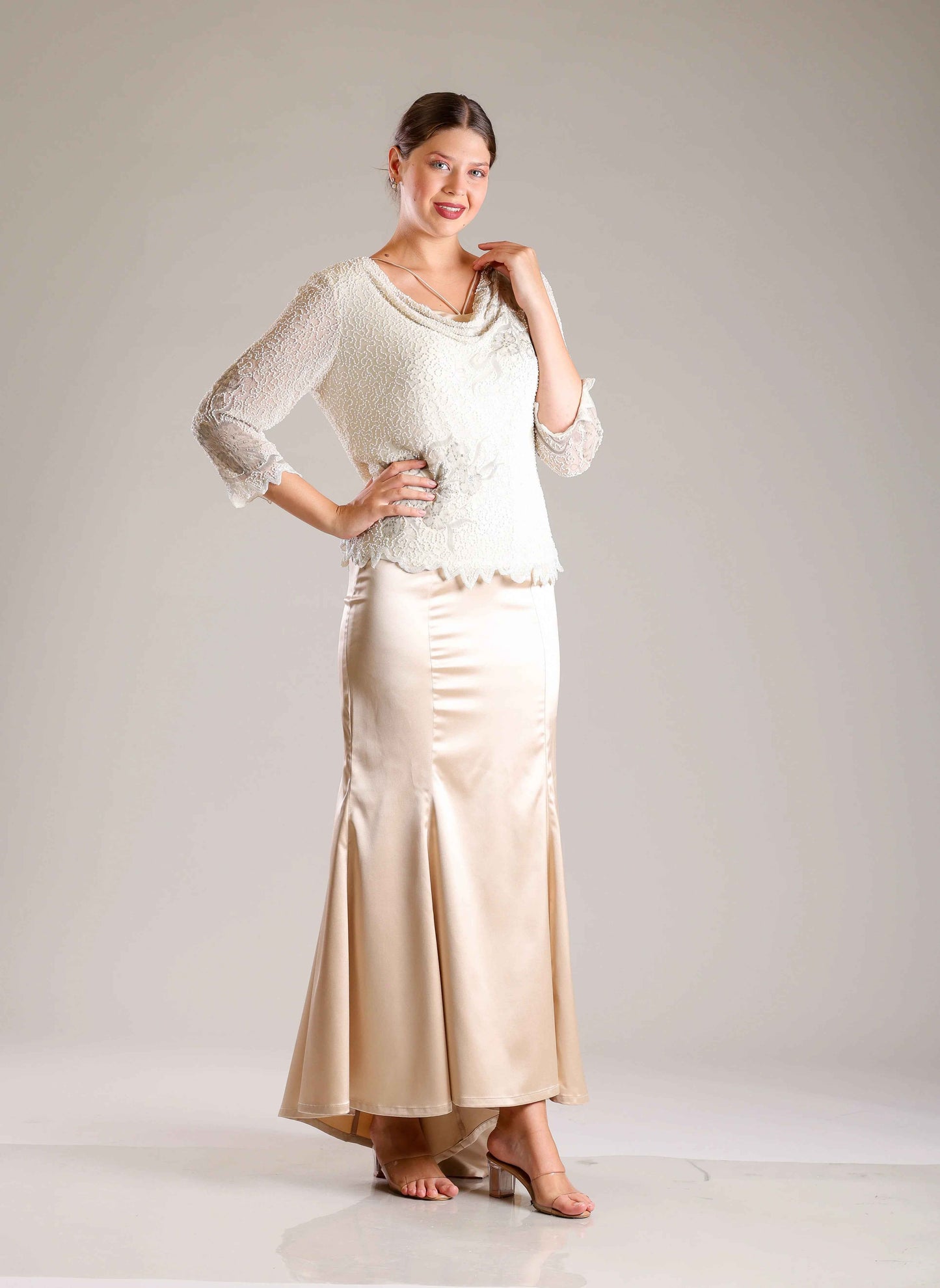 Cream Top & Gold Gown - Sakshi Narula