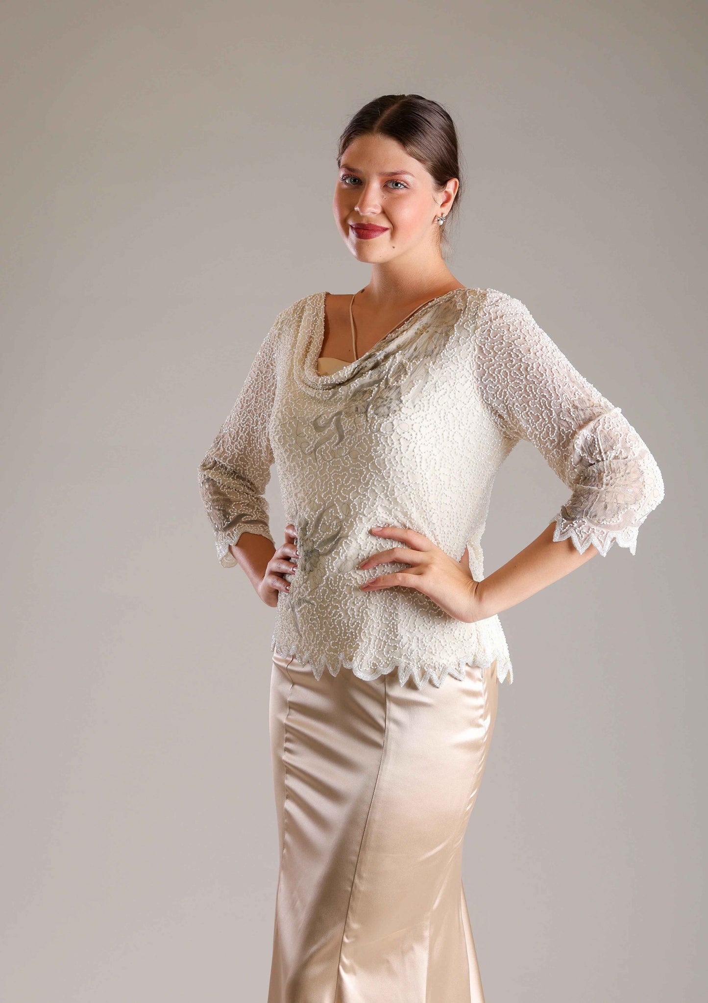 Cream Top & Gold Gown - Sakshi Narula