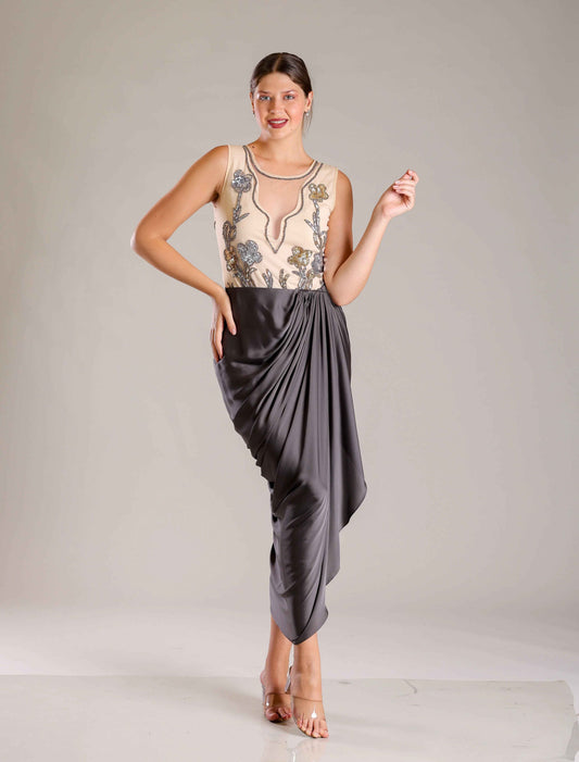 Beige & Black Drape Outfit - Sakshi Narula