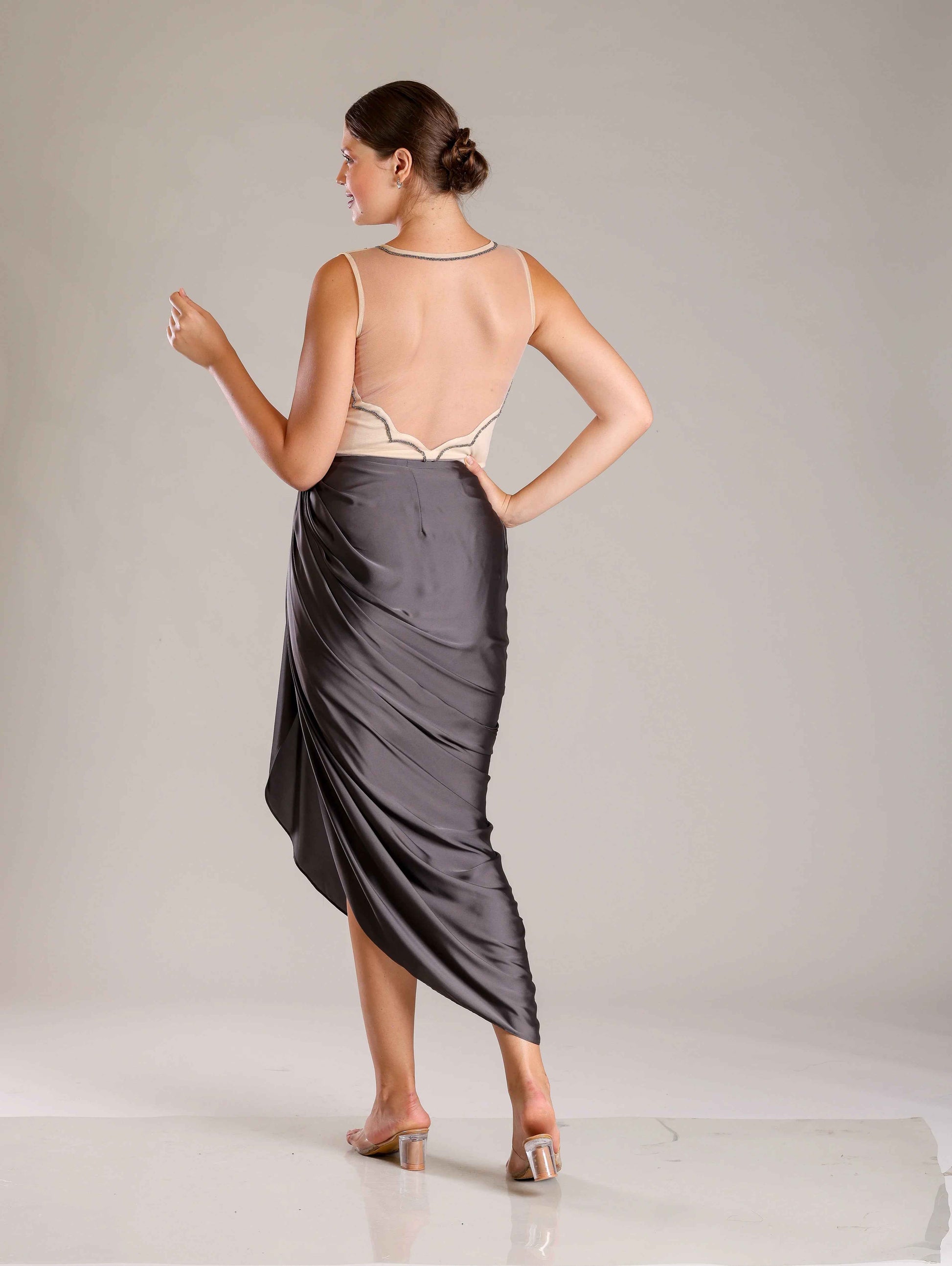 Beige & Black Drape Outfit - Sakshi Narula