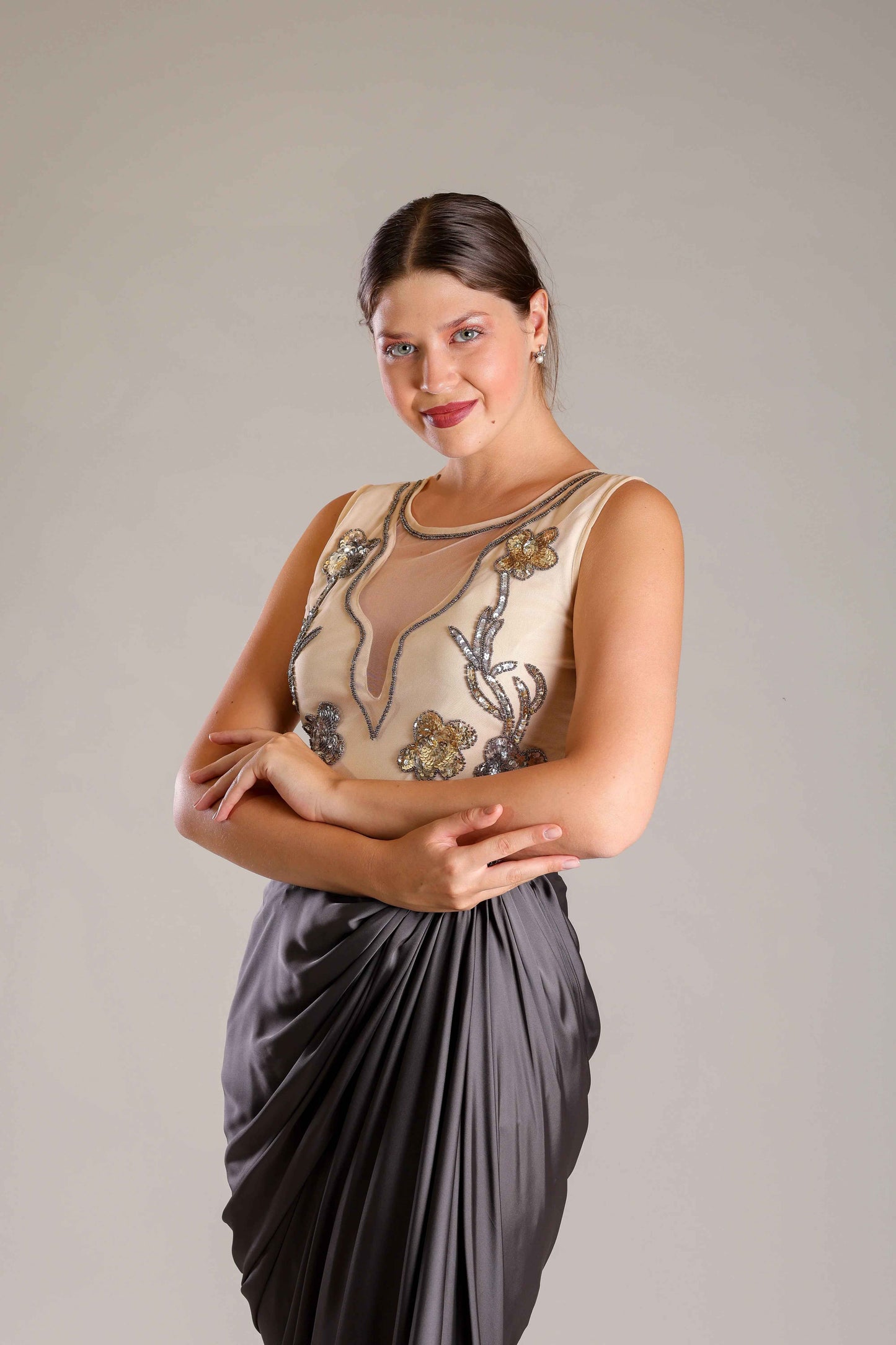 Beige & Black Drape Outfit - Sakshi Narula