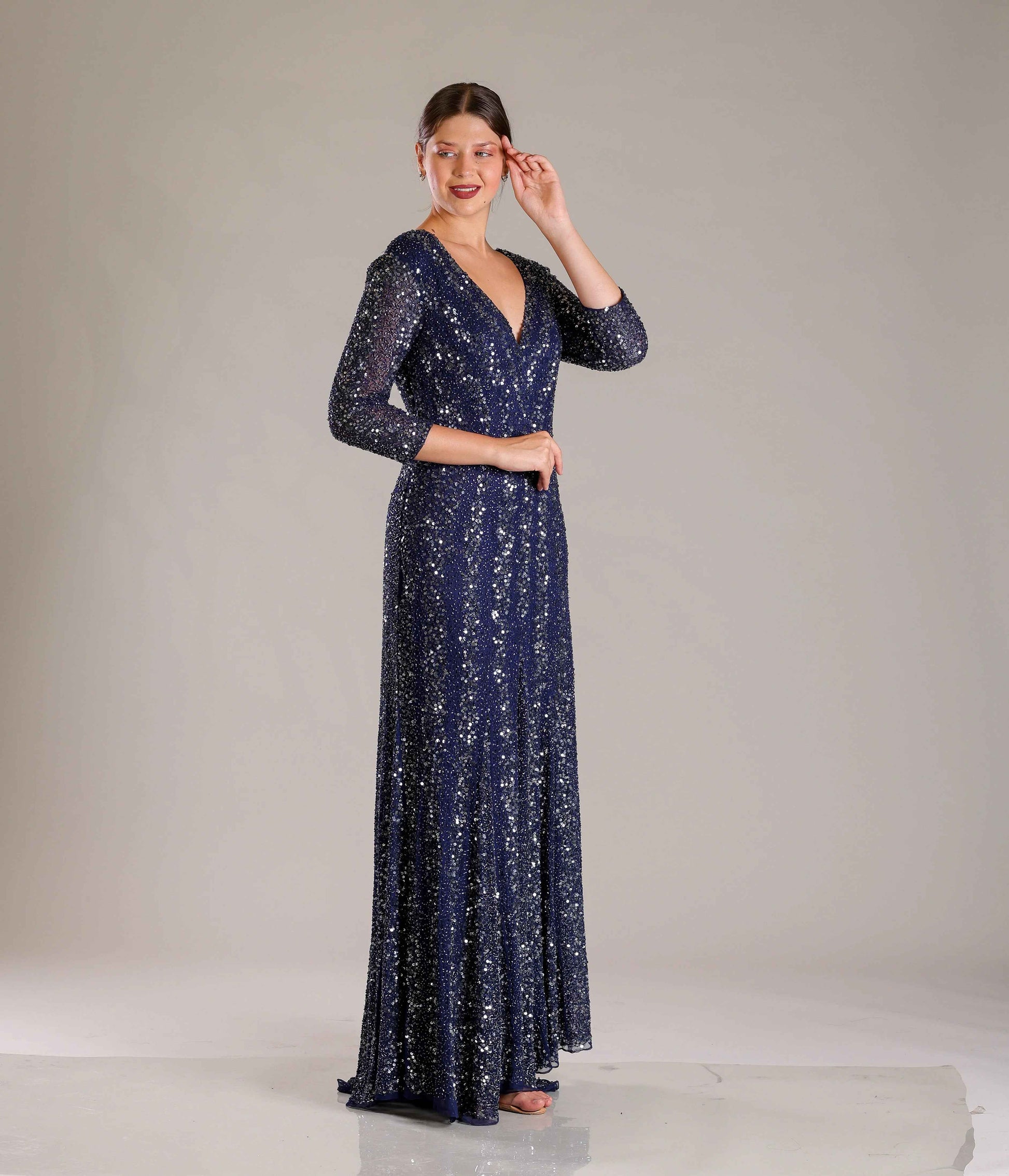 Navy Blue Sequins Gown - Sakshi Narula
