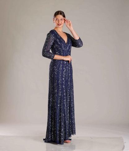 Navy Blue Sequins Gown - Sakshi Narula