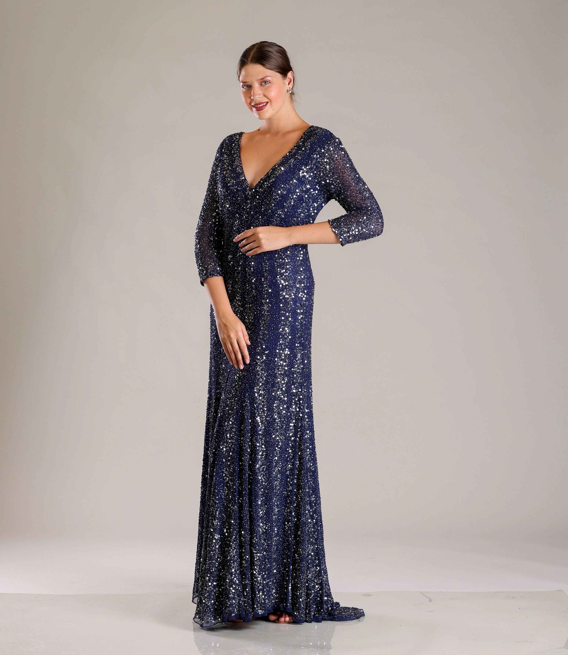 Navy Blue Sequins Gown - Sakshi Narula