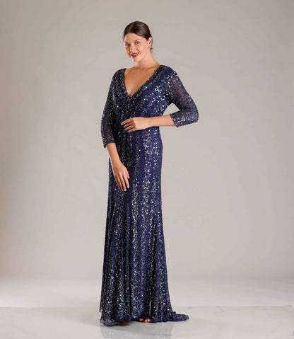 Navy Blue Sequins Gown - Sakshi Narula