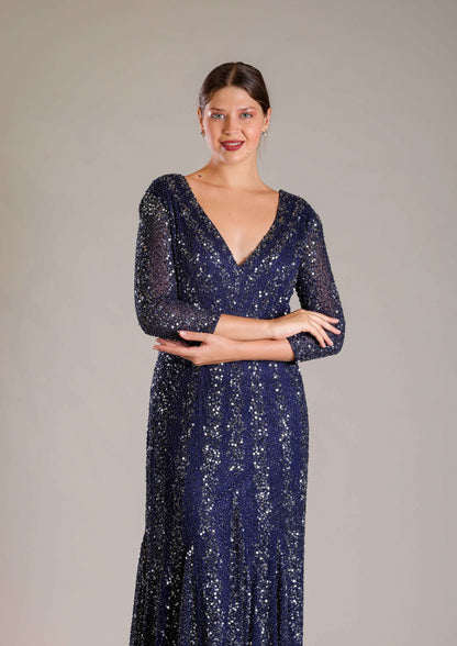 Navy Blue Sequins Gown - Sakshi Narula