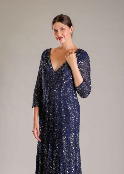 Navy Blue Sequins Gown - Sakshi Narula