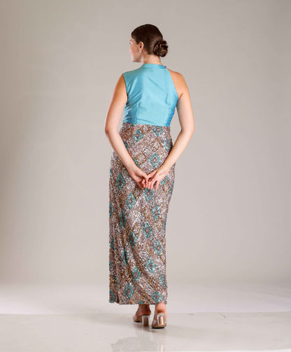 Turquoise Sequins Gown - Sakshi Narula