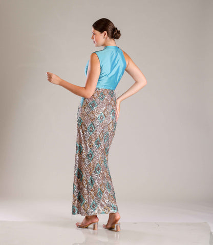 Turquoise Sequins Gown - Sakshi Narula