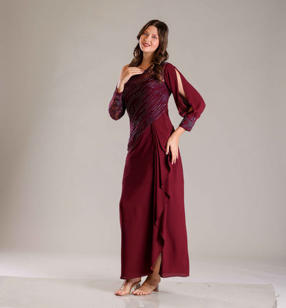 Wine & Gold Shimmer Drape Gown - Sakshi Narula