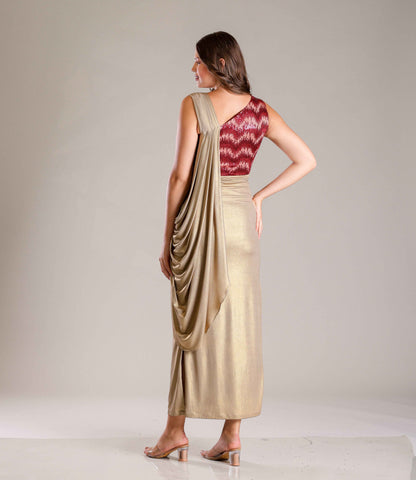 Gold & Maroon Drape Gown - Sakshi Narula