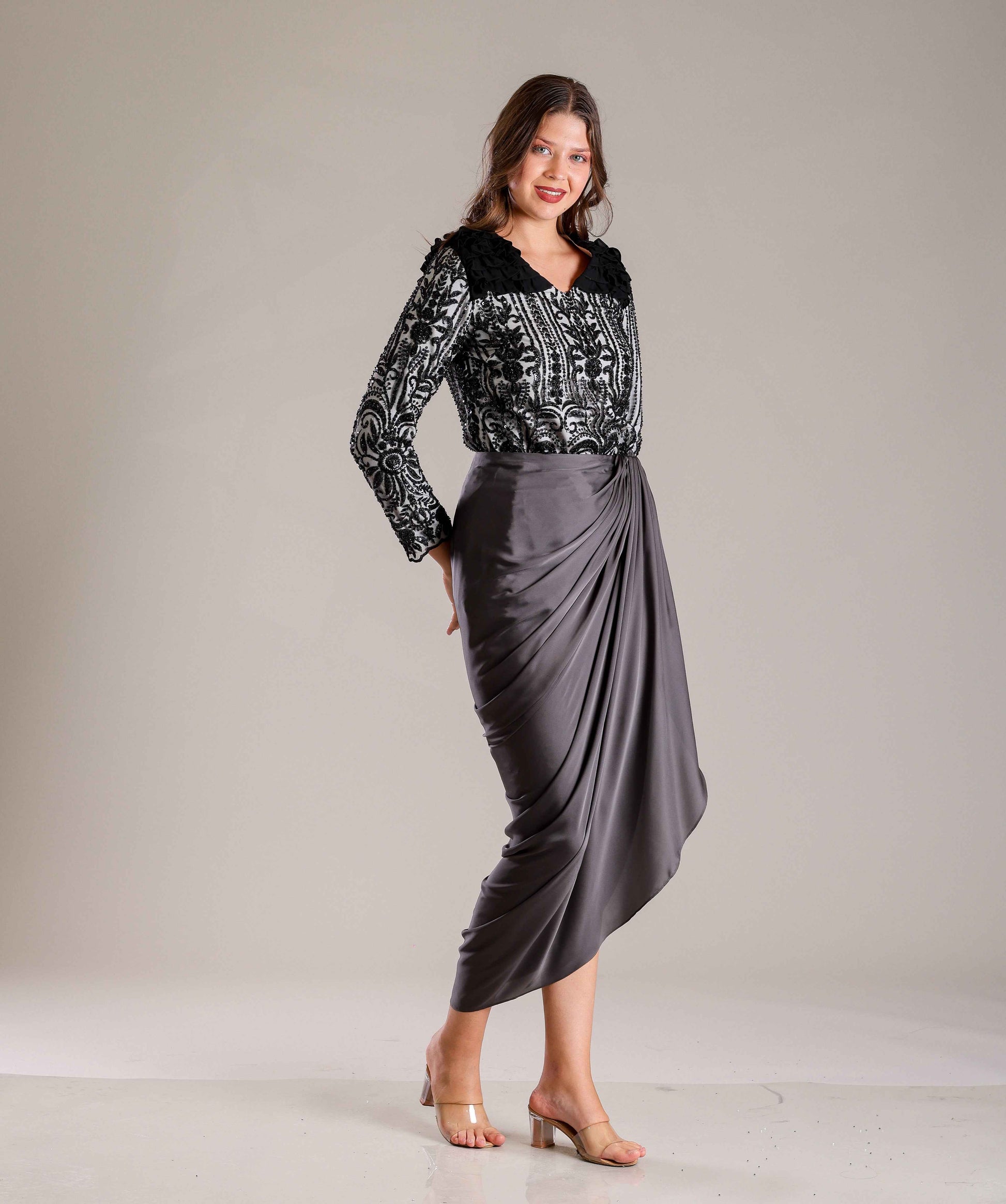 Black & White Drape Outfit - Sakshi Narula