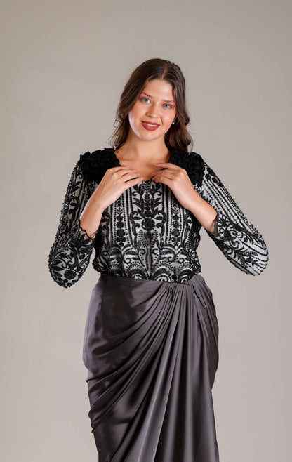 Black & White Drape Outfit - Sakshi Narula